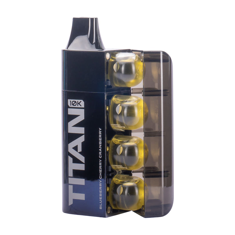 Bluberry Cherry Cranberry Titan 10K disposable device with side open.