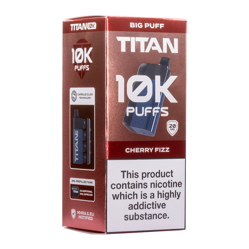 Cherry Fizz Titan 10K disposable vape kit box.