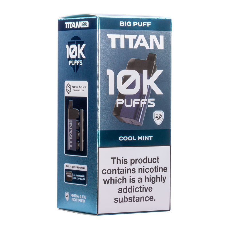 Cool Mint Titan 10K disposable vape kit box.