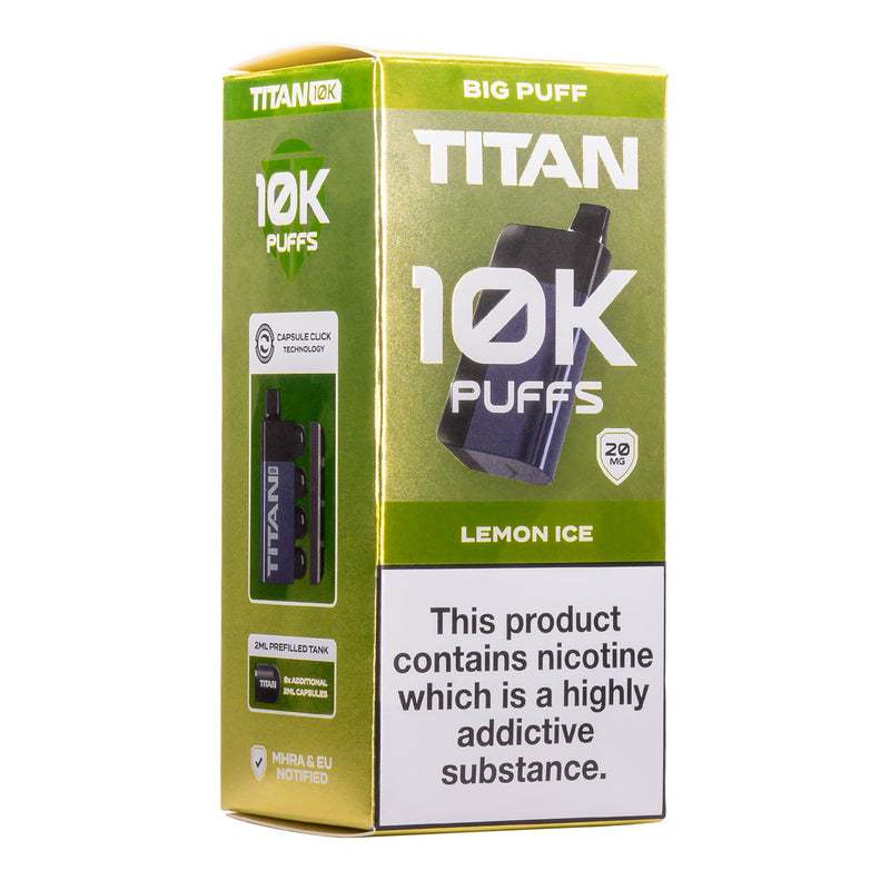 Lemon Ice Titan 10K disposable vape kit box.