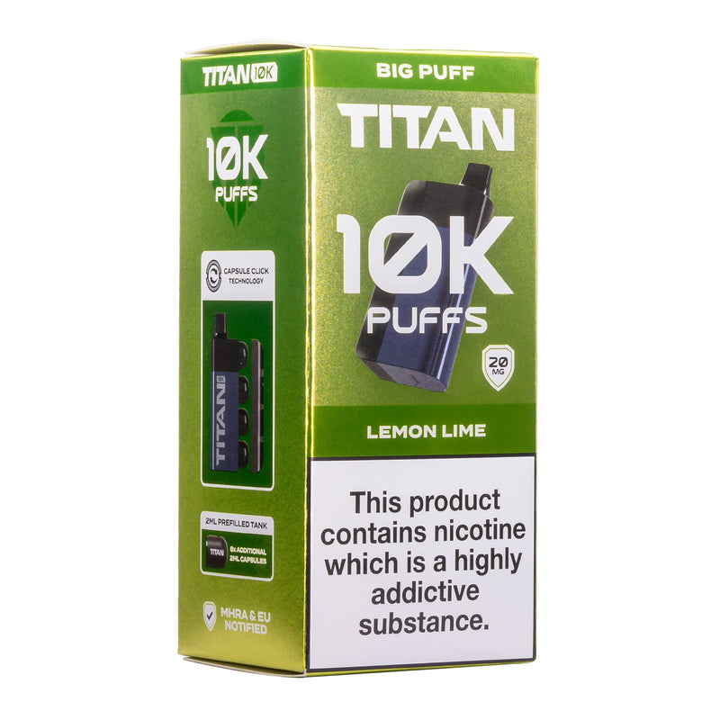 Lemon Lime Titan 10K disposable vape kit box.