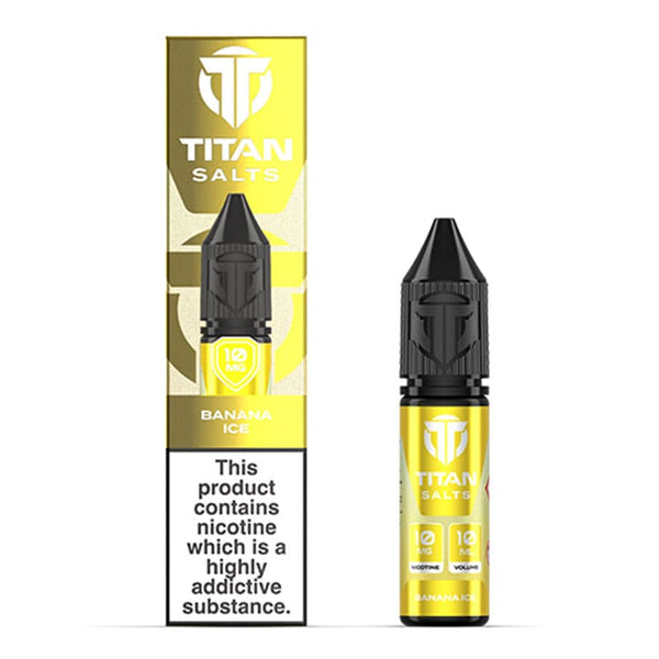 Titan Banana Ice e-liquid bottle and box render.