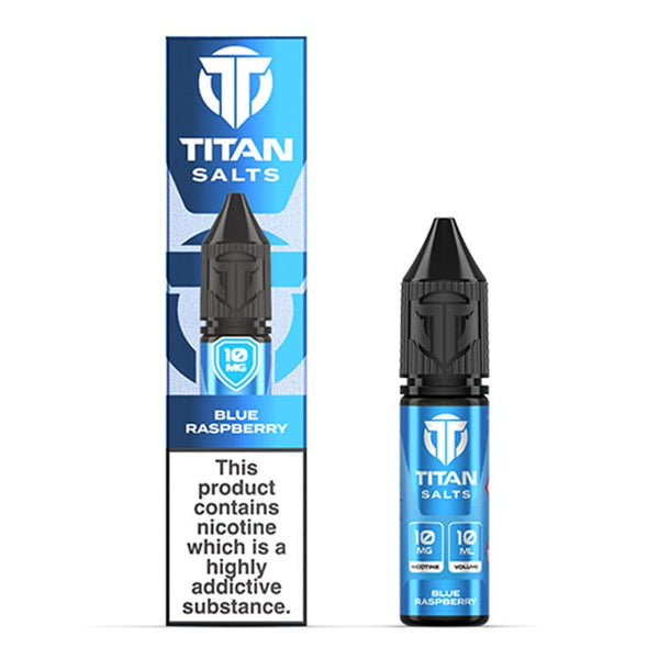 Titan Blue Raspberry e-liquid bottle and box render.