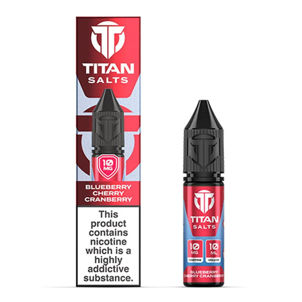 Titan Blueberry Cherry Cranberry e-liquid bottle and box render.