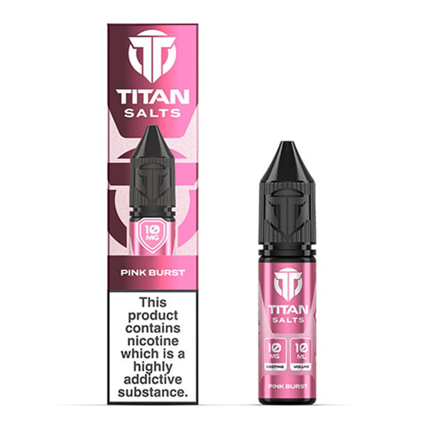 Titan Pink Burst e-liquid bottle and box render.