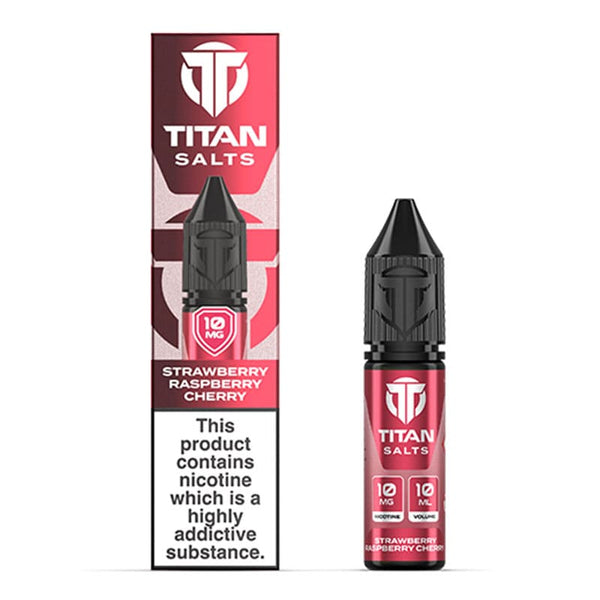 Titan Strawberry Raspberry Cherry e-liquid bottle and box render.