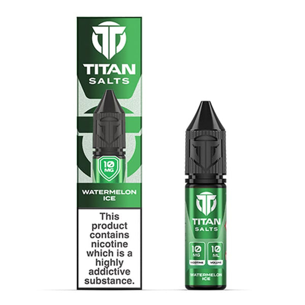 Titan Watermelon Ice e-liquid bottle and box render.