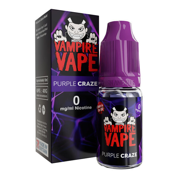 10ml bottle of Vampire Vape Purple Craze Pinkman and Heinseberg mix 0mg strength